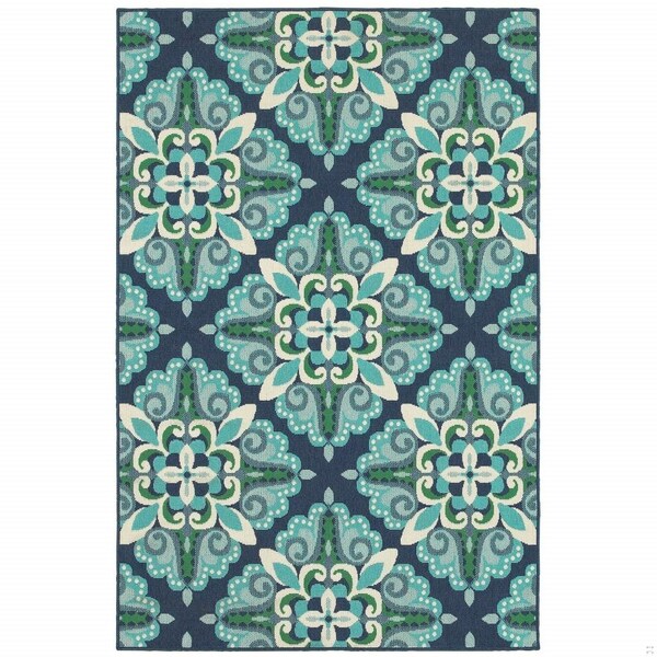 Homeroots 2 x 3 ft. Blue & Green Floral Indoor & Outdoor Scatter Area Rug 388924 - main